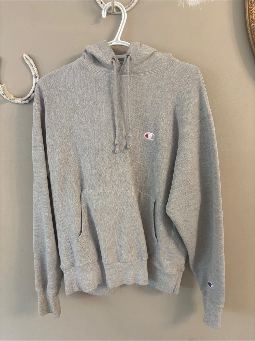 Champion Light Gray Pullover Hoodie with Embroidered Logo - Picture 1 of 3